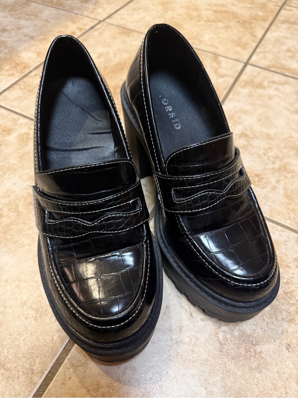 Torrid black croc platform heel loafer